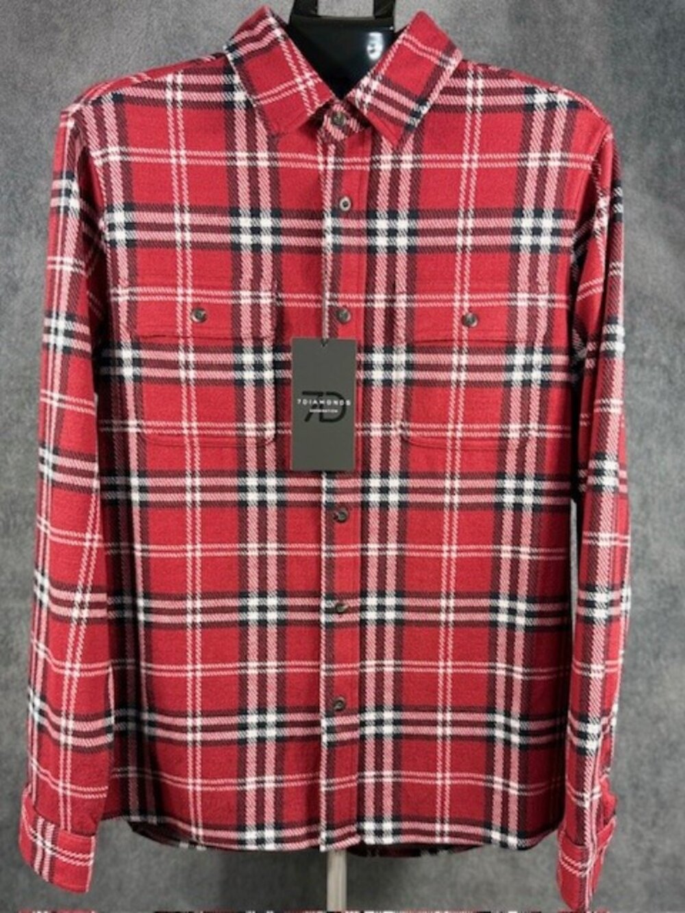7 Diamonds Shirt Men's Medium Red/Black Soft Stretch Flannel